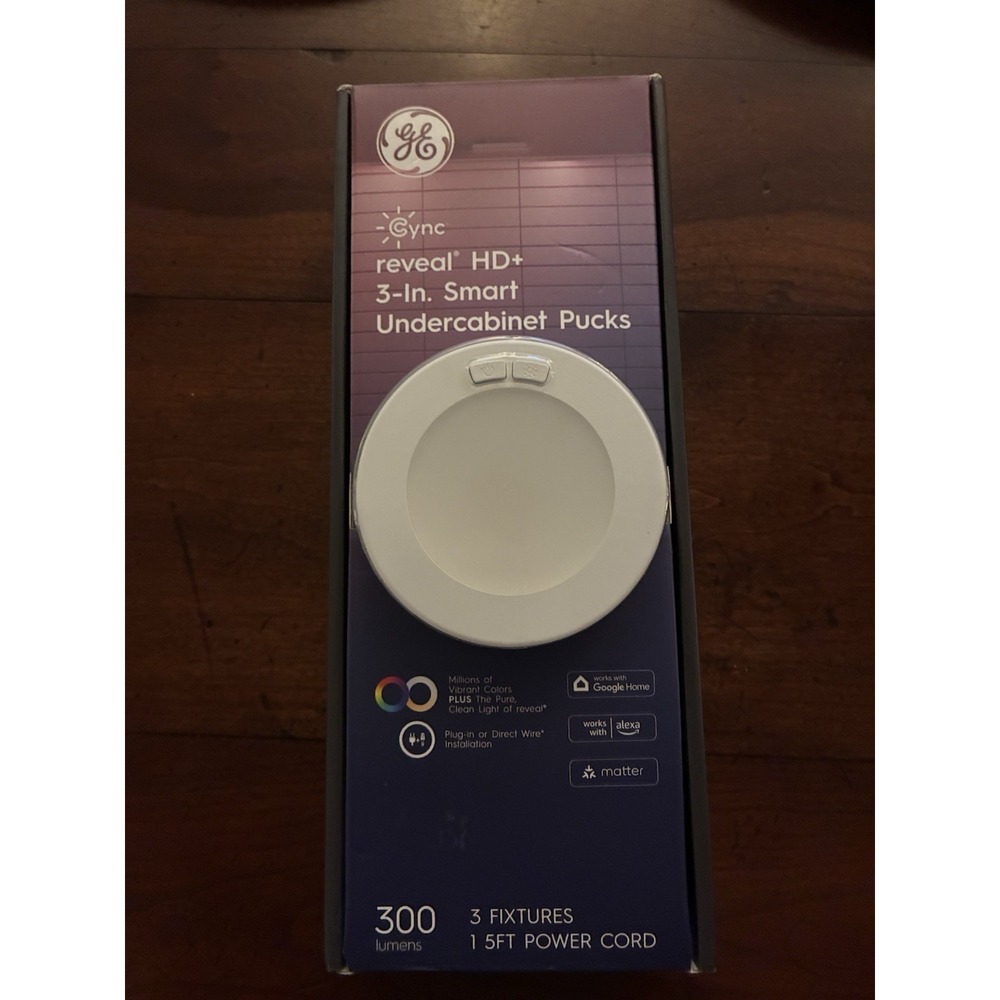 GECync Reveal HD+ 3-In Smart Undercabinet Puck Light Fixtures 3-Pack Color 300lm